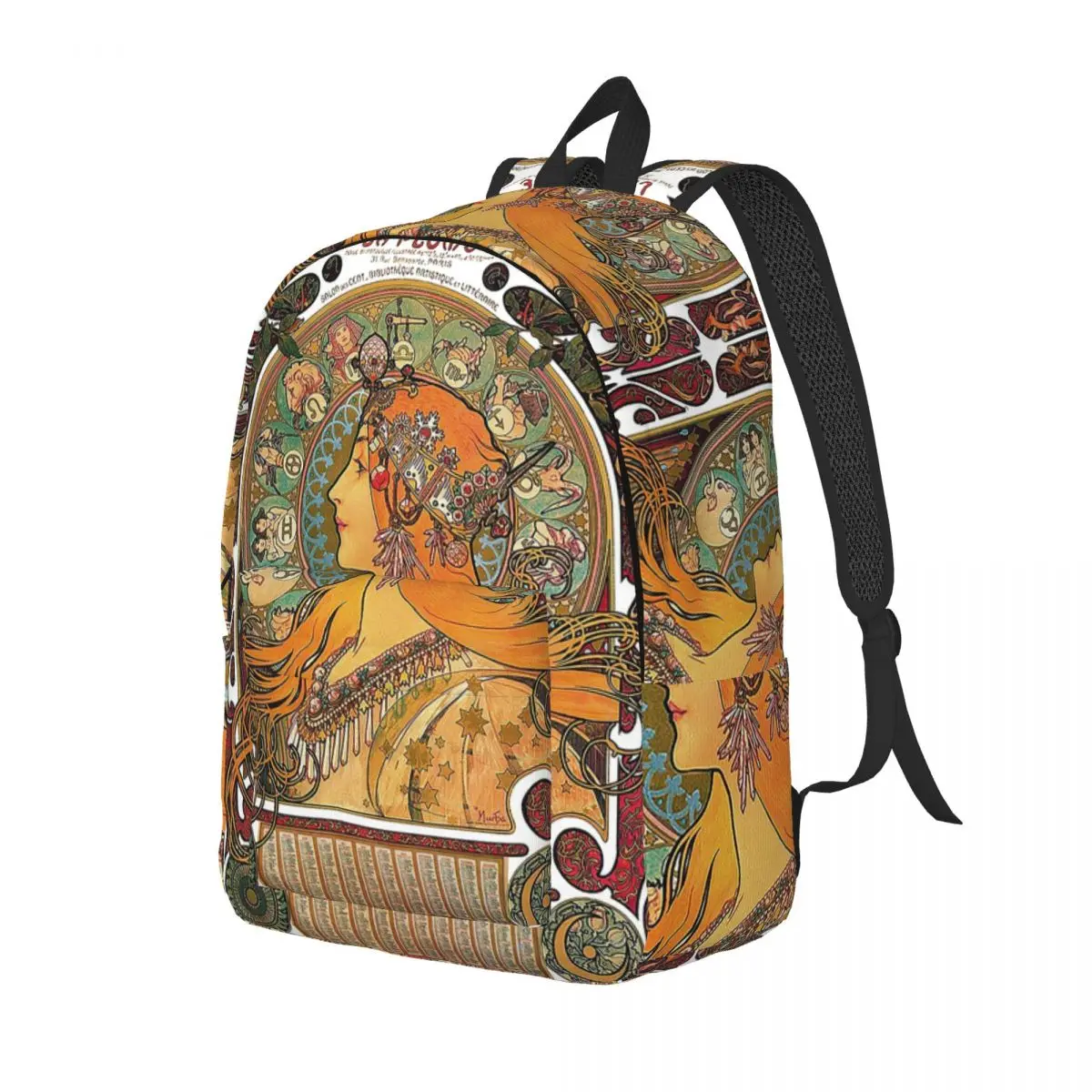 Zodiac (Original Version), By Alphonse Mucha (1896) ORIGINAL COLORS Backpack Daypack BookBag School Bag Shoulder Bags Boys Girls