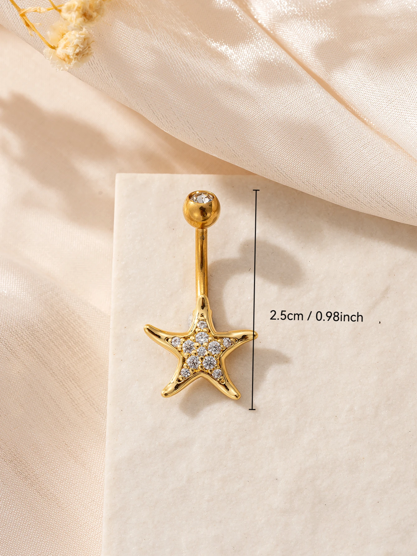 Cubic Zirconia Starfish Decor Pierced Navel Ring