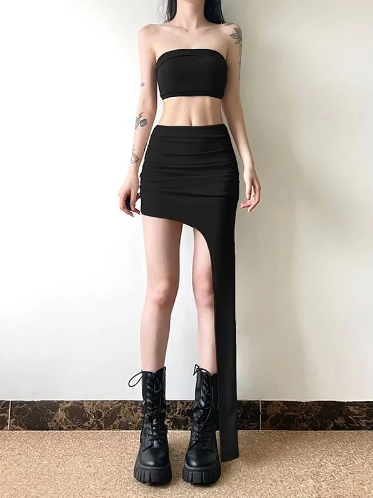 Y2K Aesthetic Solid Skirt for Women Irregular Vintage Jupe Faldas Mujer De Moda Streetwear Summer Pleated Grunge Skirts