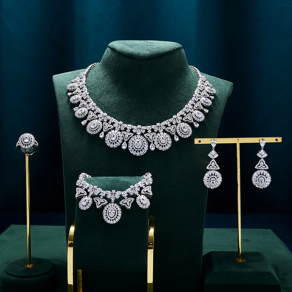 INJEWELIFE  Women wedding Necklace Set  AAA Cubic Zirconia Bridal Jewelry Sets DuBai Saudi Wedding Engagement Party Accessories