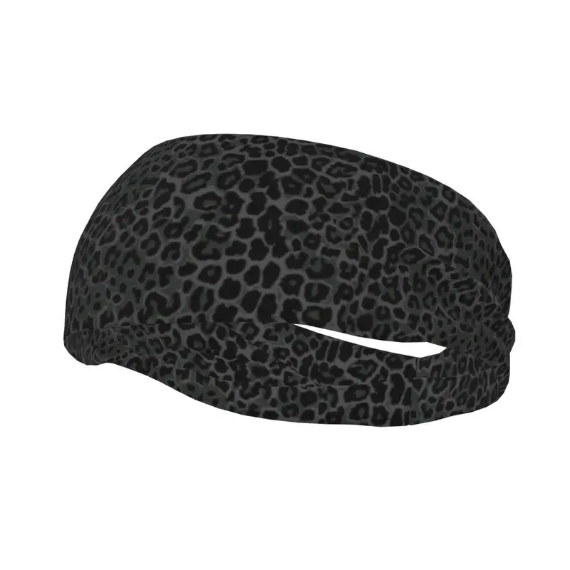 Dark Gray Black Leopard Sports Sweatband Head Bands Unisex Moisture Wicking Non-Slip Headbands for Running Yoga Fitness Gym