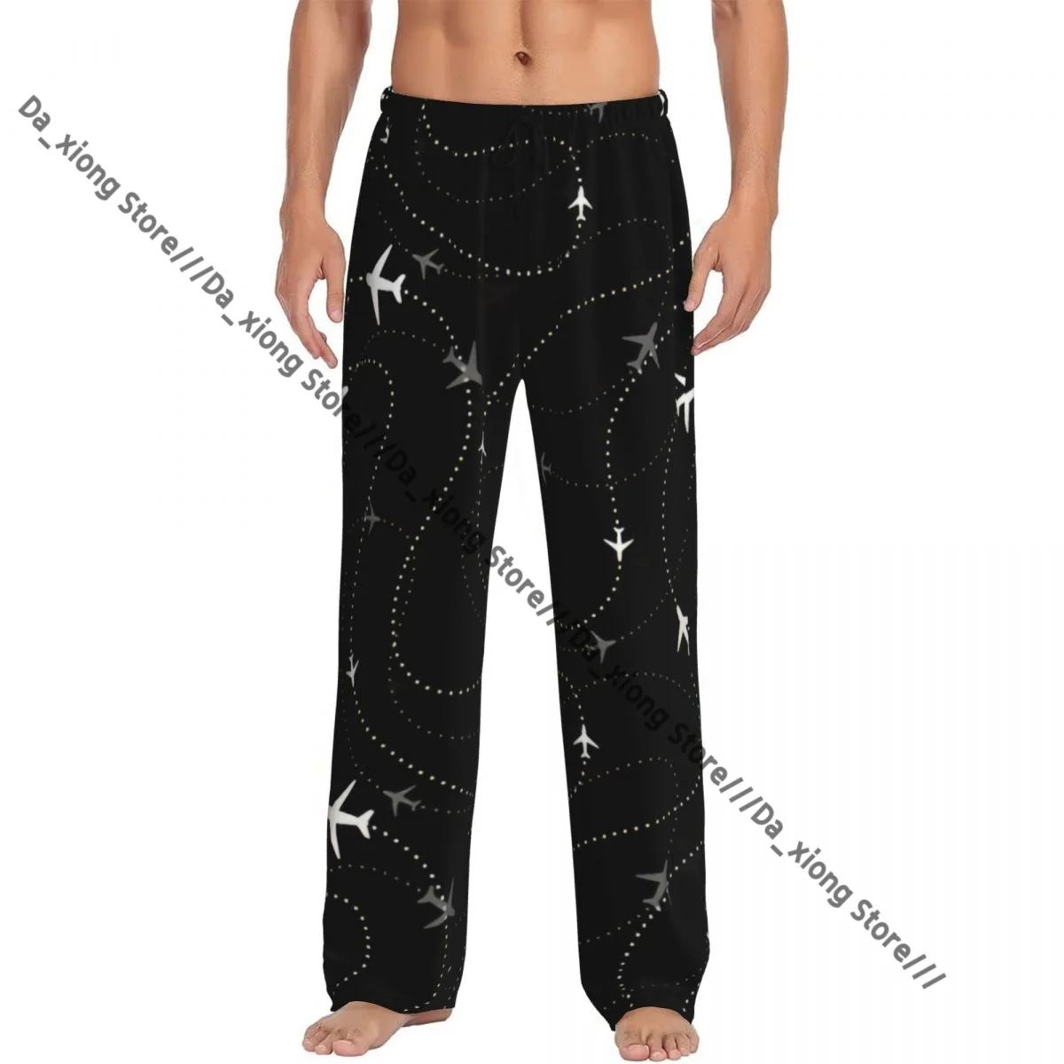 

Men Sleep Bottoms Male Lounge Trousers Men's Airline Routes With Planes Pajama Pants