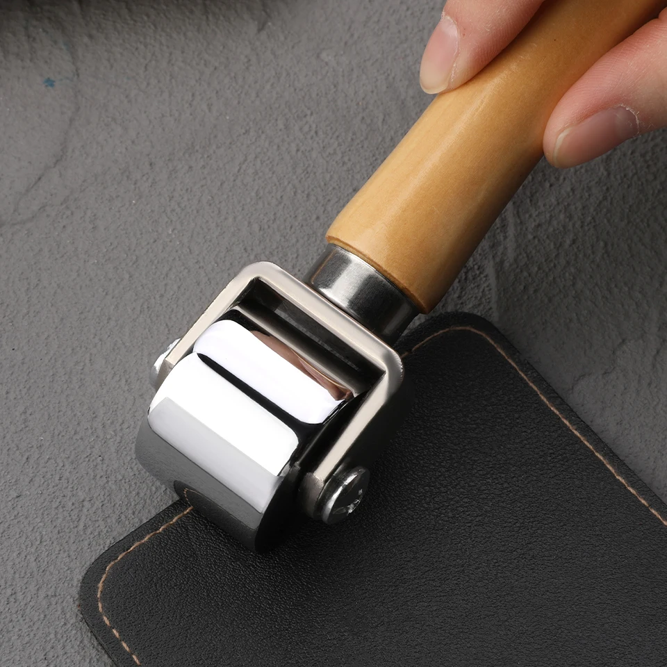 KRABALL Leather Press Edge Roller Wooden Handle Leather Rolling Craft Seam Roller Edge Creaser Laminating Tool for Leather Craft