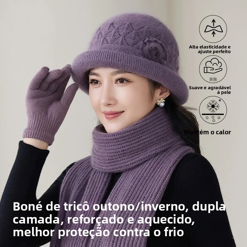 2026-new-year-red-scarf-hat-gloves-three-piece-set-warmth-for-elderly-grandmothers-fashionable-knitted-cotton-accessories