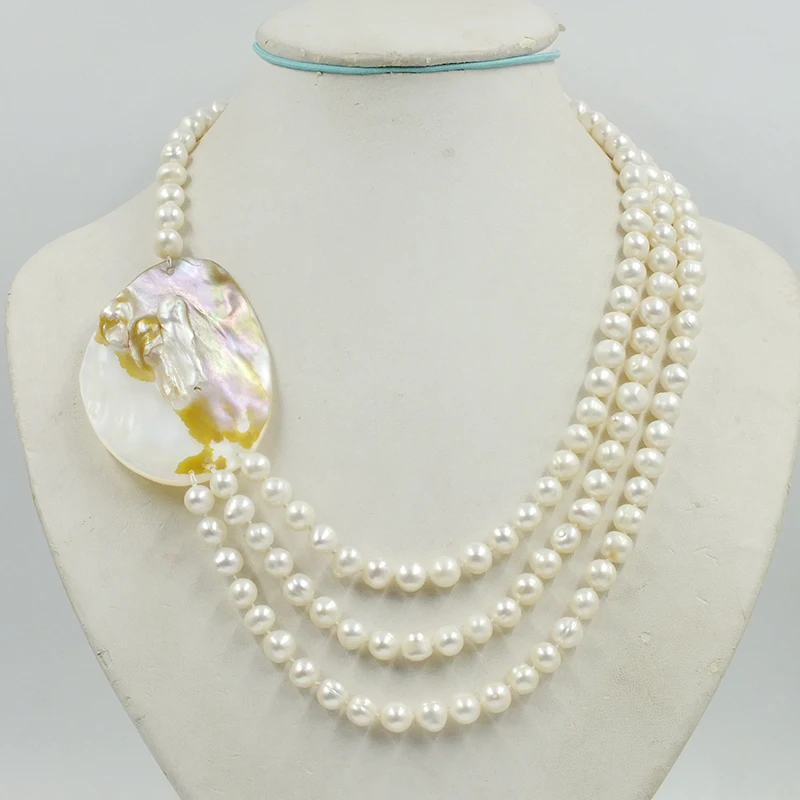 

Pretty. 8MM Natural Pearl and Natural Huge Shell Necklace. Glamour Personality Women's Jewelry 18-23"