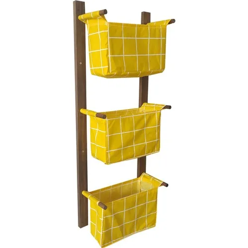 Vip Home Concept Fabric Basket Wooden Organizer 3 Layer, (Yellow Panel) Bathroom kitchen Organizer