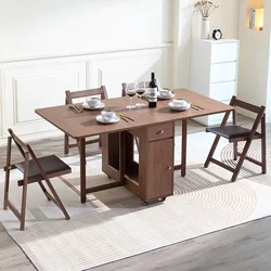 Extendable Drop Leaf Folding Dining Table with 2 Drawers and 4 Wheels for Living Room,Kitchen, Farmhouse, Space Saving Table