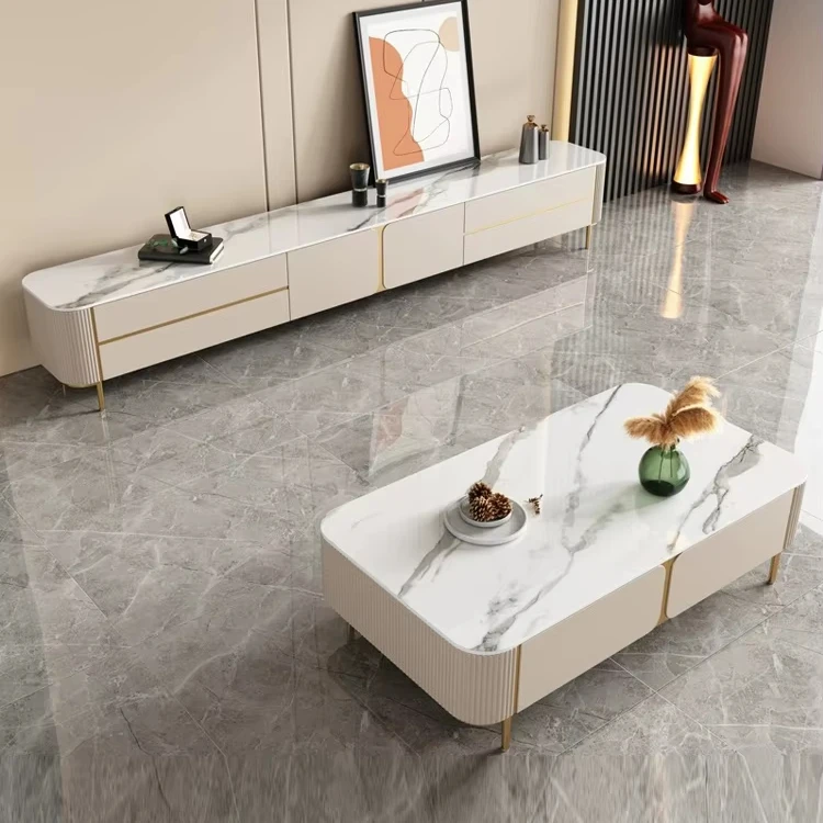 모던 스타일 거실 소결석 커피 테이블 TV 캐비닛 콤보 세트 고급 심플 우드 커피 테이블