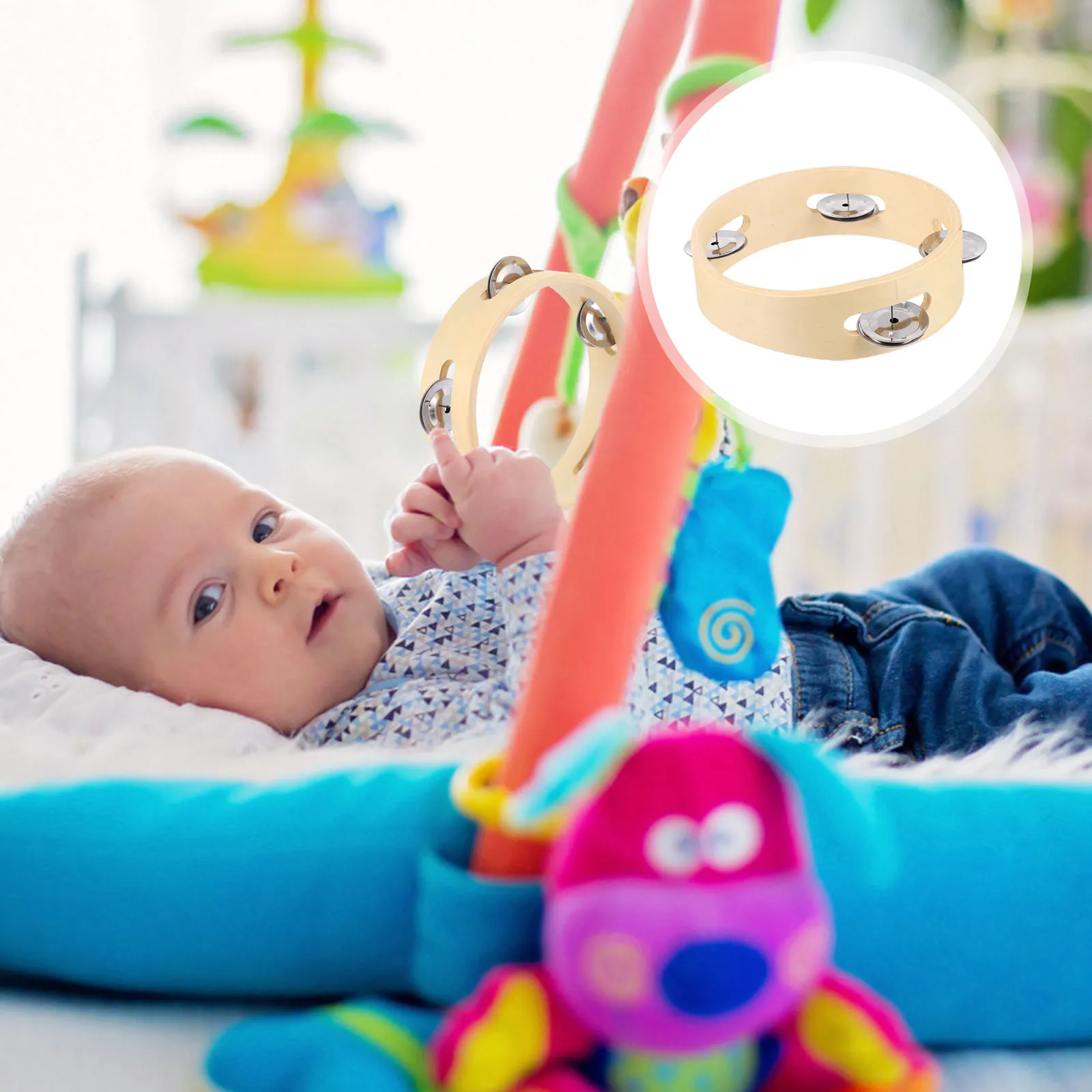

1pc Wooden Baby Handbell Early Educational Rattle For Kids Safe Developmental Plaything Creative Design Parent-Child Interaction