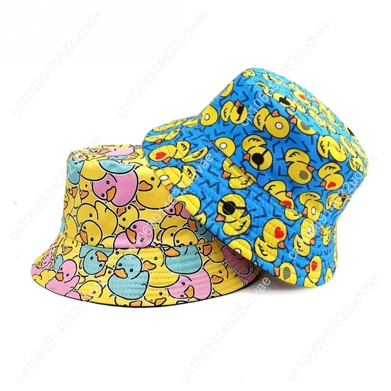 

Duck Bucket Hat Cartoon Yellow Fisherman Hats Cute Double Sides Reversible Panama Cap For Men Women Summer Outdoor Travel