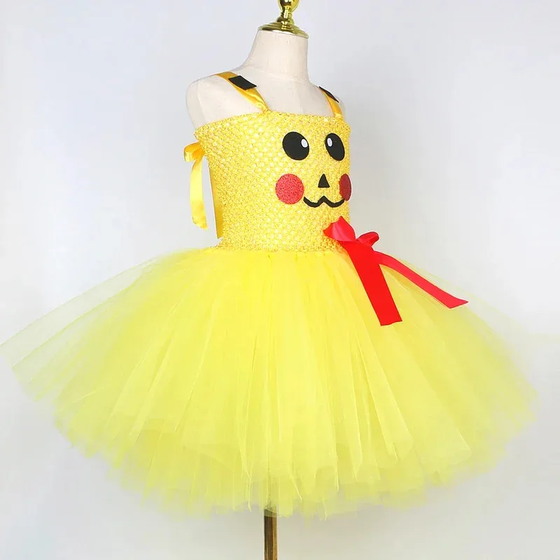 Disfraces de Picachu de animales de dibujos animados amarillos para niñas, fiesta de cumpleaños, vestidos tutú de Halloween con orejas y cola, Cosplay para bebés Out @ 0Z *