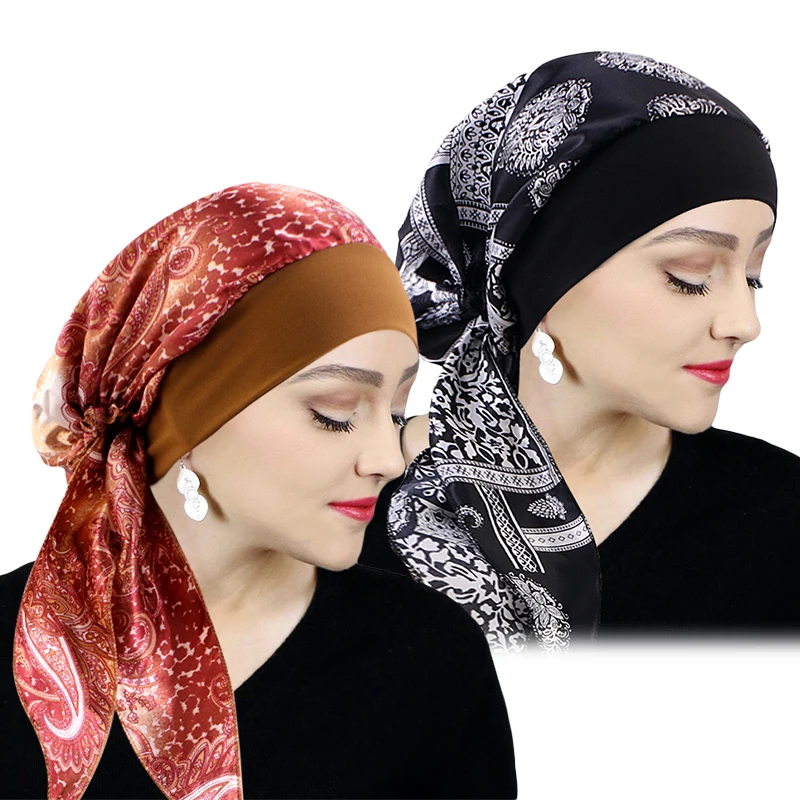 Gedruckt Pre-tie Kopftuch Frauen Elastische Muslimische Weibliche Turban Krebs Chemo Hut Haarausfall Abdeckung Kopf Wrap Kopfbedeckung Stretch Bandana – Detail 15