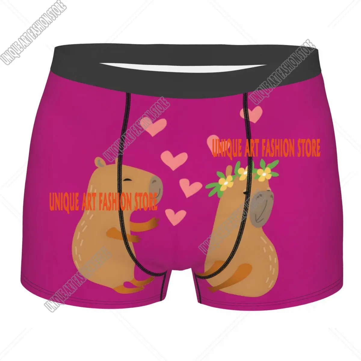 Custom Cute Cartoon Capibaras In Love Valentines Day Underwear Men Stretch Boxer Briefs Shorts Panties Soft Underpants For Male