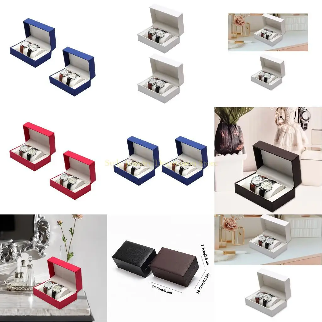 

D46E 2 Pieces PU Leather Watch Organizers Set Double Compartment Dust Proof Portable