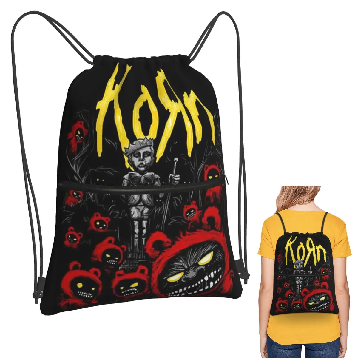 

Korn Rock Band Logo Backpacks Casual Drawstring Bags Storage Bag Book Bags for Travel Students