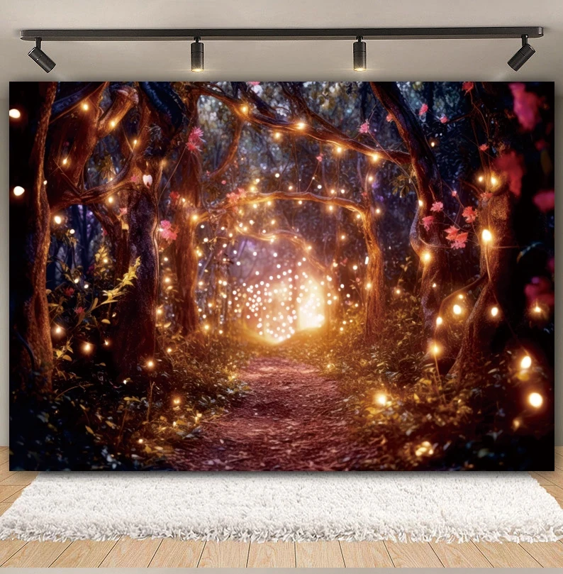 Fairy Tale Garden Backdrop for Photography Fantasy Nature Jungle Butterfly Flower Light Bokeh Princess Birthday Photo Background