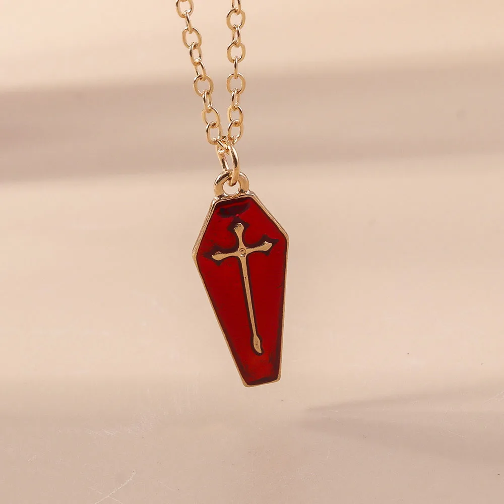 Aihua Nette Emaille Halloween Vampire Kreuz Sarg Freundschaft Paar Halsketten Für Frauen Männer BFF Beste Freundin Halsketten Schmuck – Detail 2