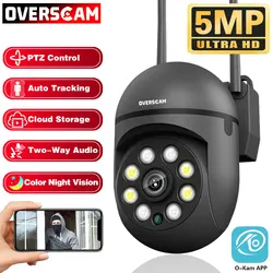 Telecamera IP nera di sorveglianza WIFI da 5mp Auto Tracking visione notturna a colori Mini Outdoor Waterpter PTZ IP Security Camera O-Kam APP