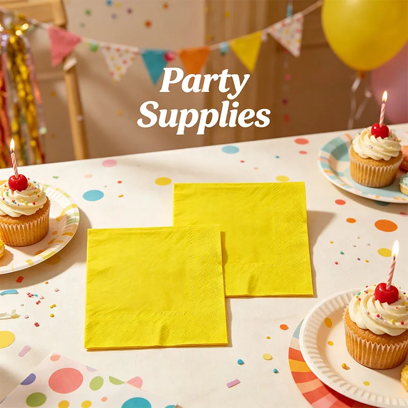 Vibrant Colourful Napkins Tablecloth Yellow Printed Paper for Birthday Wedding Party Family Gathering Essential Gifts Set