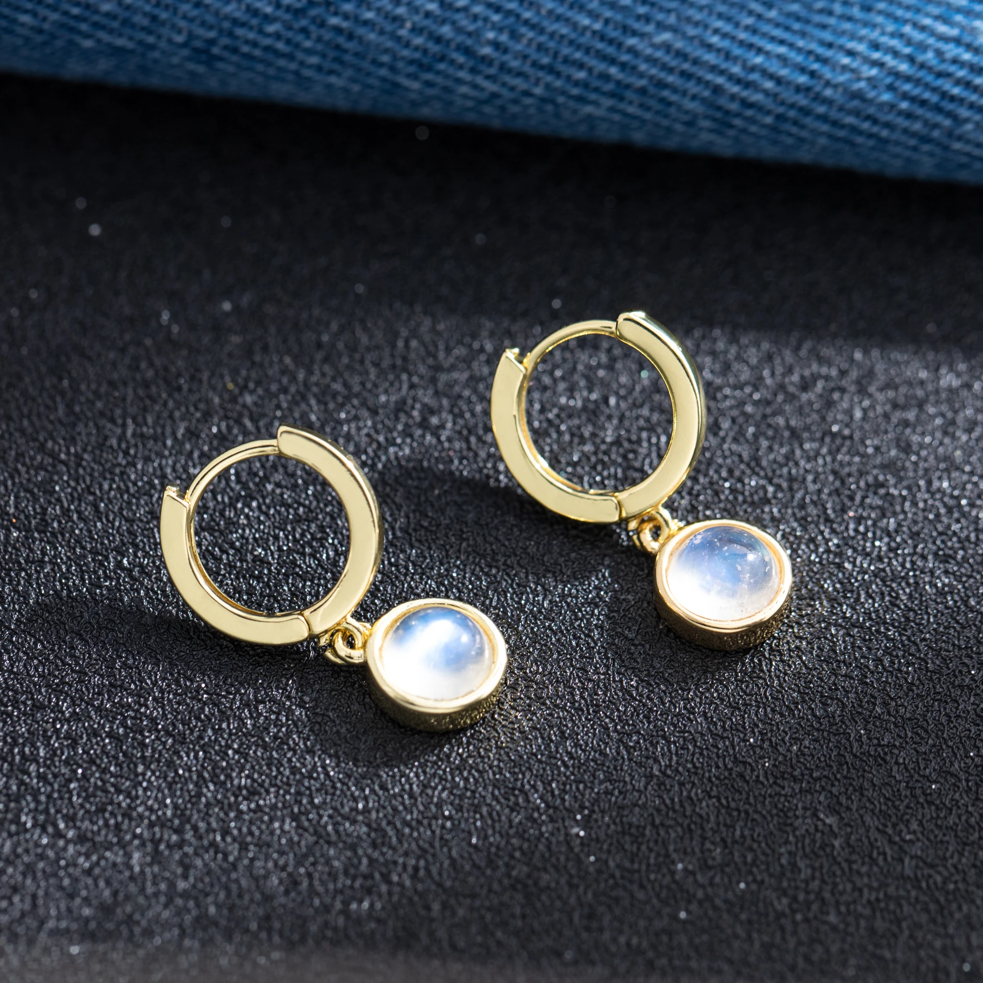 Art Deco Natural Moonstone Copper Earrings Unique Blue Crystal Eardrops Wedding Jewelry for Women Valentine's Day Gifts