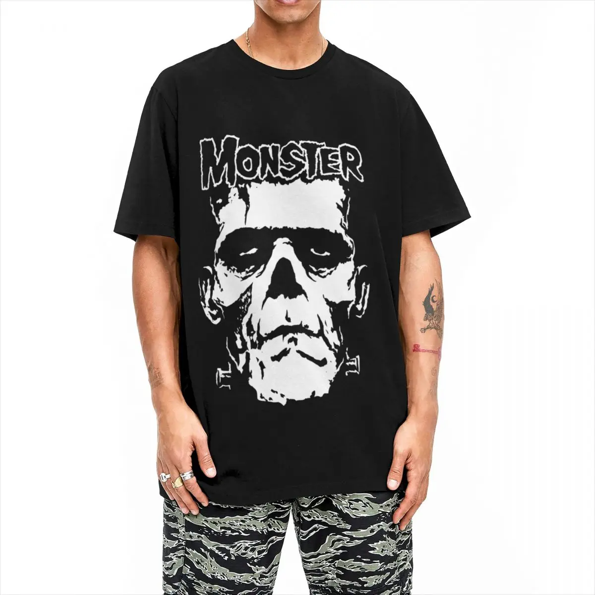 Men T Shirt Monster Frankenstein Posse T Shirts Hip Hop Summer Tees Streetwear Casual Cotton Clothing Plus Size