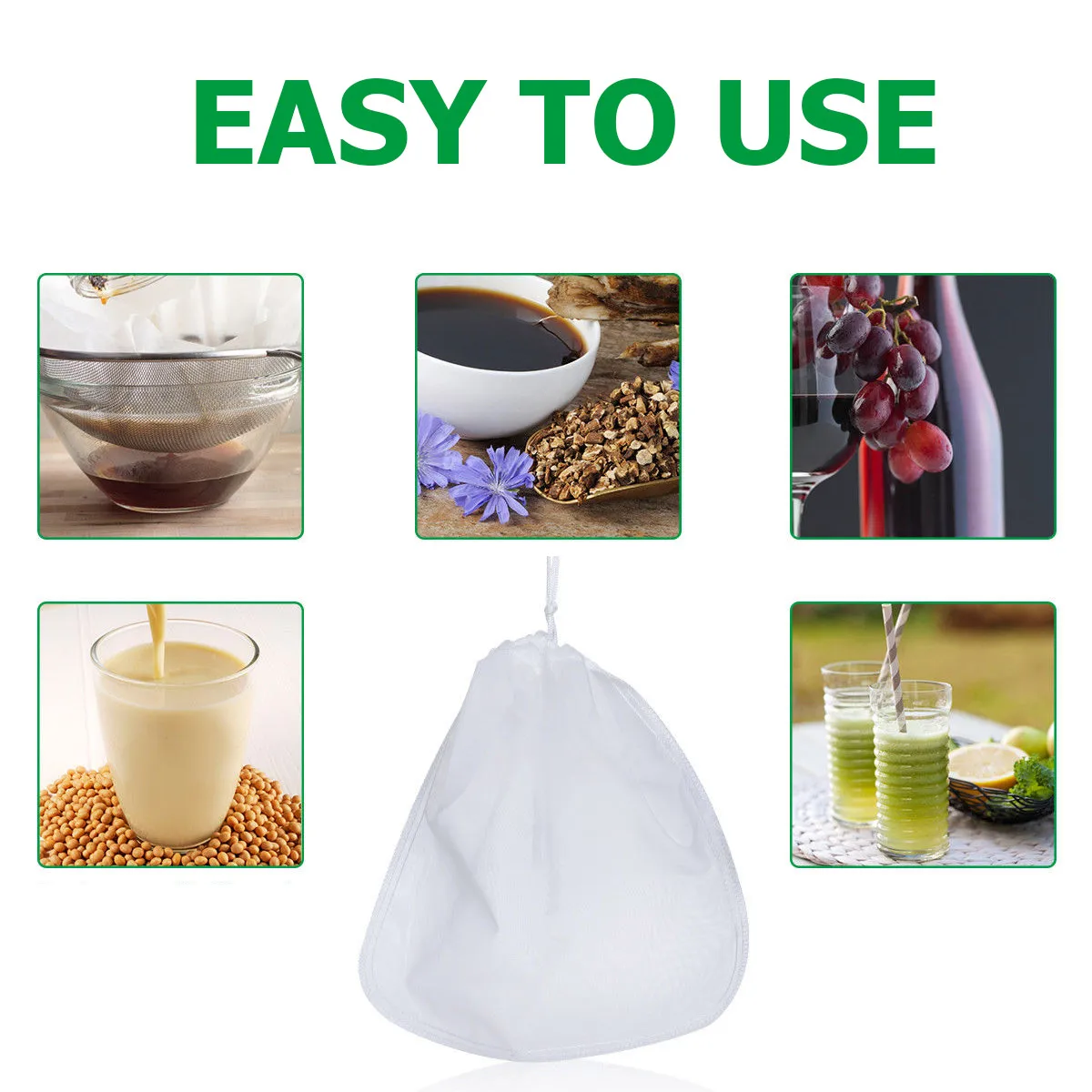 

5 Pcs Milk Filter Reusable Strainer Bag Yogurt Cheesecloth Food Fruit Food Strainer Bag Juice Pouch Almond Soy