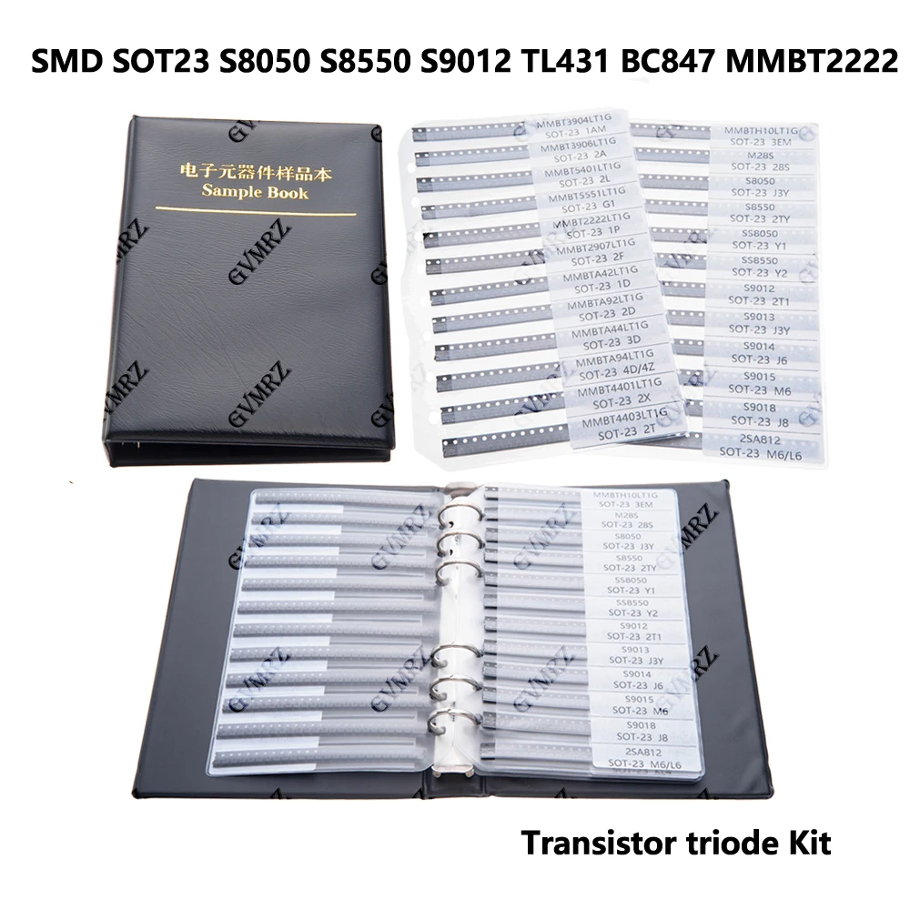 SMD SOT23 S8050 S8550 Transistor triode Kit SOT23  Commonly Assorted Sample Book Chip Triode Book  S9012 TL431 BC847 MMBT2222
