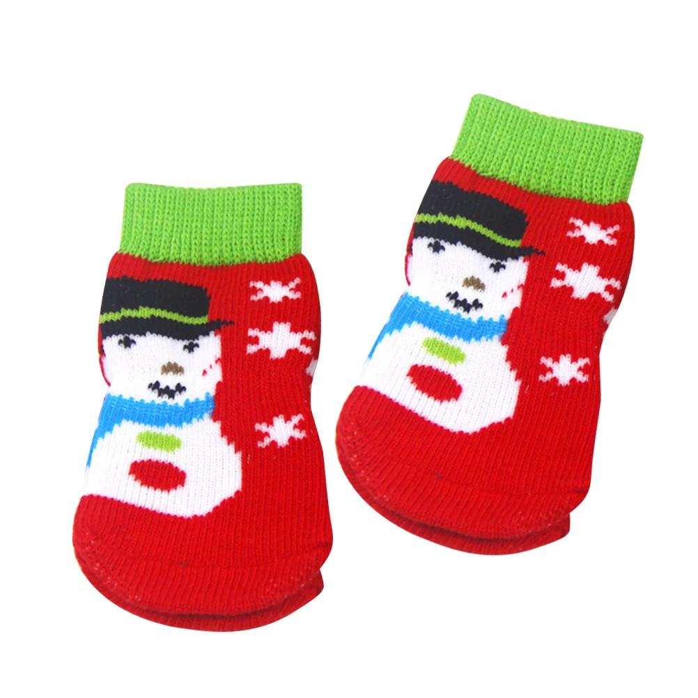 

4Pcs Pet Socks Non-Slip Cotton Dog Cat Socks Protect Paws from Dirt Cold Snow Ice Cartoon Pattern Outdoor Walking