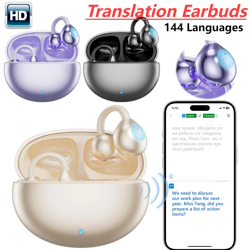 M91 Real-Time Two-Way Translation Earphone 144 Languages ANC Noise Cancelling Language Translator Open-Ear Wireless Headphones