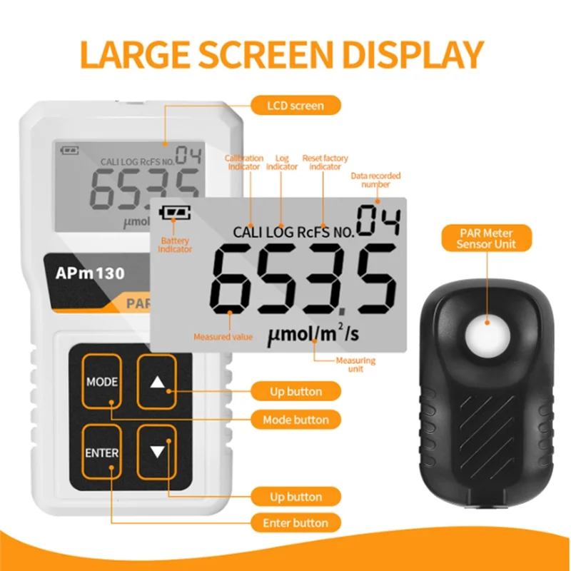 Medidor PAR A26I-Quantum para luces LED de cultivo, medidor PPFD de alta precisión con rango de 400-700Nm