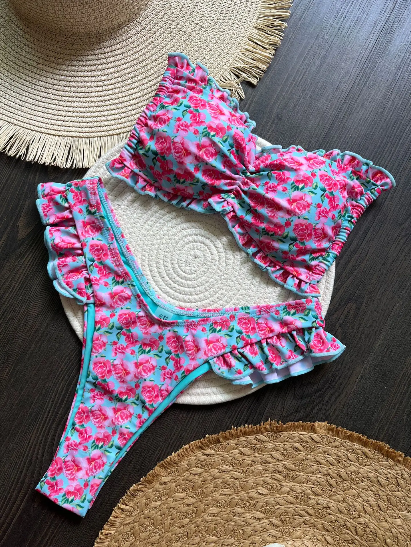 Sexy Flowers Printed Ruffled Frilled Bikini Women Swimwear Female Swimsuit Two-pieces Bikini set Bather Bathing Suit Swim