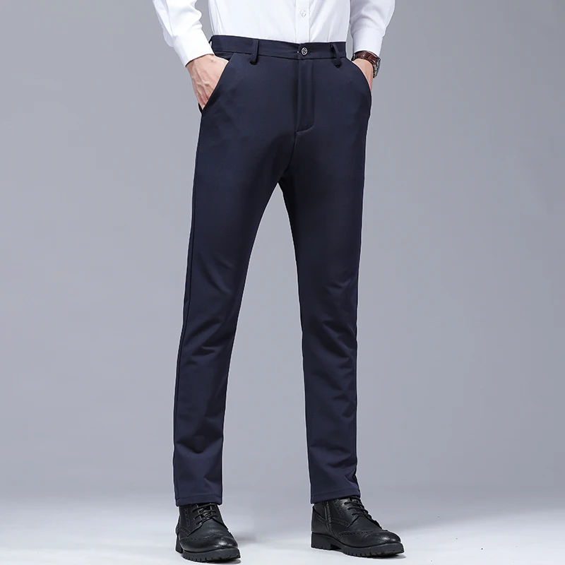 Casual Men\'s Bamboo Fiber Business Suit Pants Classic Style Cotton Elastic Straight Formal Trousers Male Stretch Brand Clothes