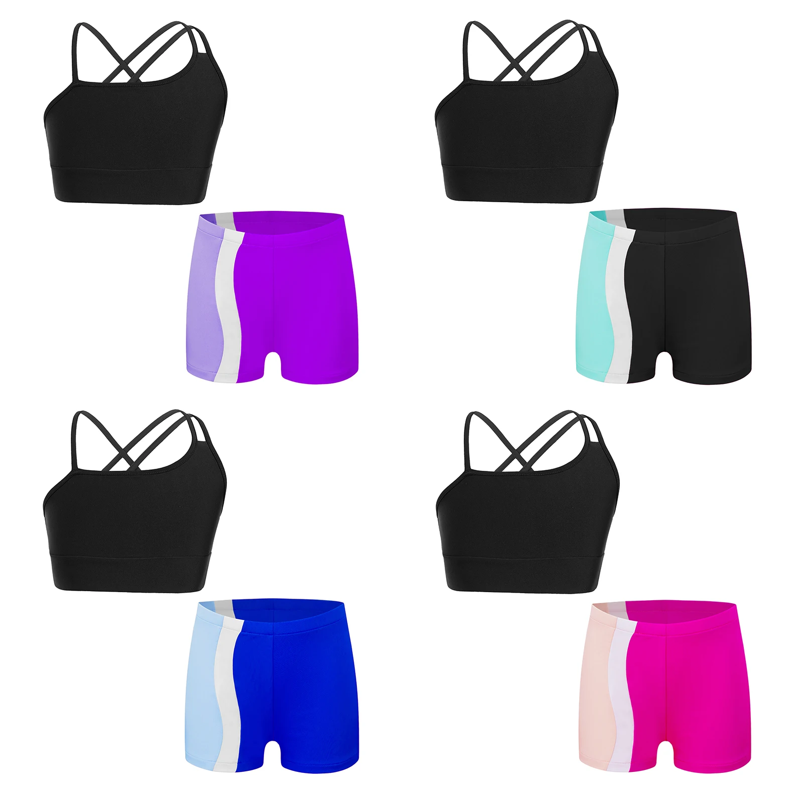 Kids Girls Camisole Crop Tops and Booty Shorts Bottoms 2 Pieces Sports Workout Outfits for Running Training Swimming Dancing