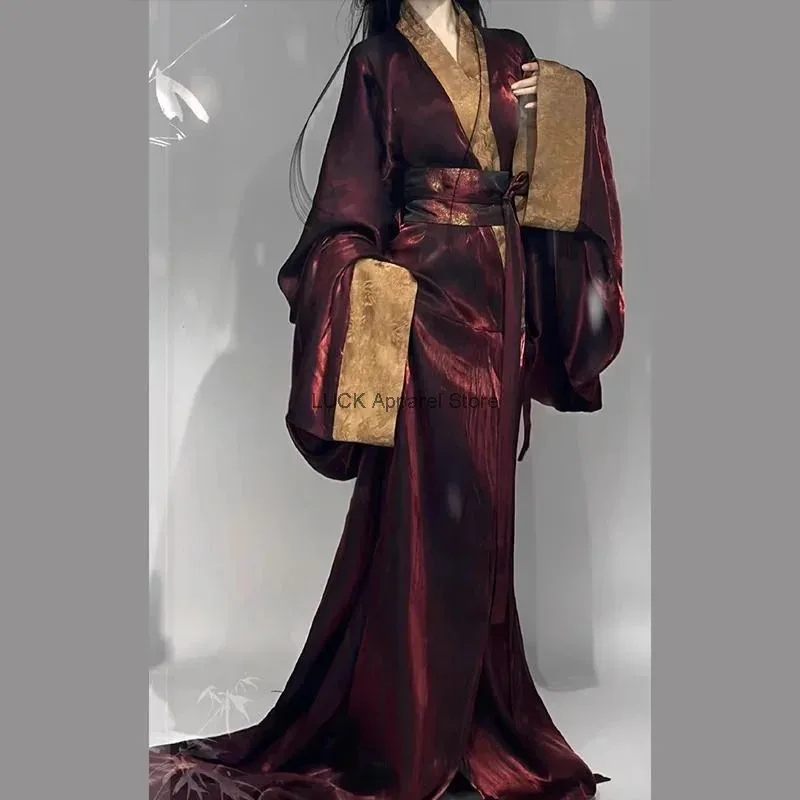 

az15Zhanguo Hanfu Spring/Summer New Chinese National Style Straight Skirt Robe Tailed Ancient Dress Women