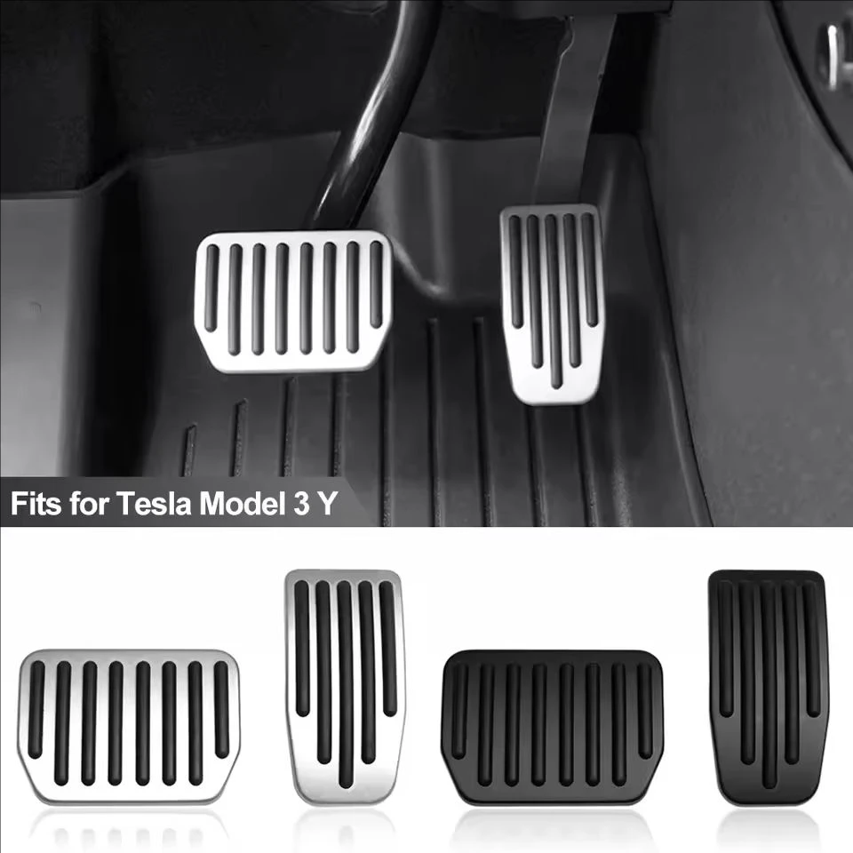 MOBIDEA für Tesla Model Y Juniper 2025, verbesserte Aluminium-Fußpedalpolster • rutschfeste Beschleuniger-/Brems-/Restmatten – Detail 2