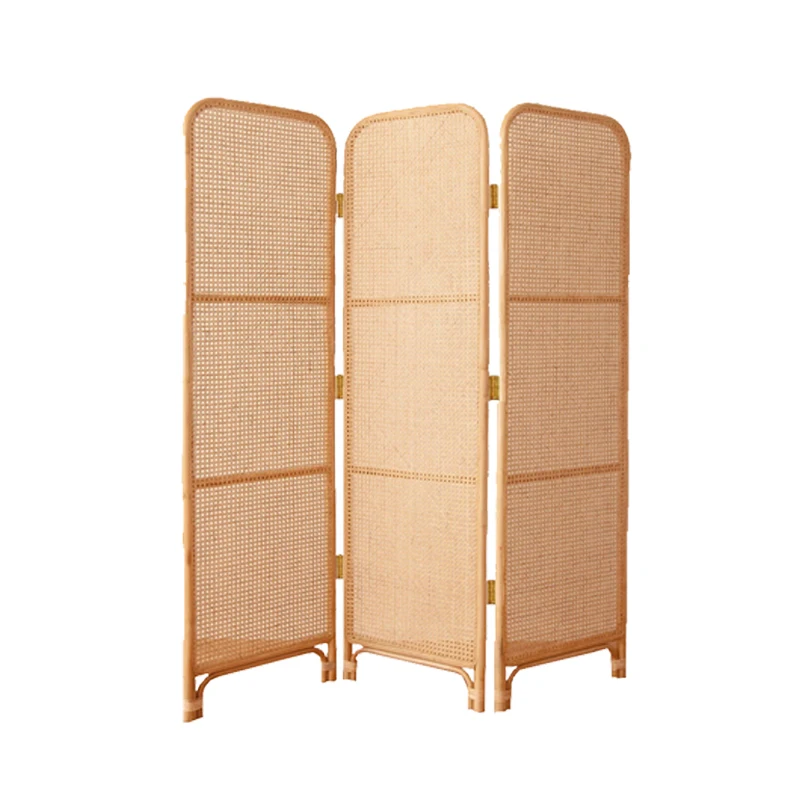 

Simple Rattan Screen Movable Japanese Style Plaid Entrance Foldable Blocking Partition Accordion Partition