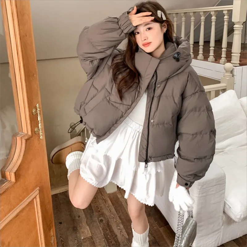 Black Jacket Women Coat Fashion Streetwear Hooded Cotton-padded Jacket Female Winter Short Outwear Warm Jacket