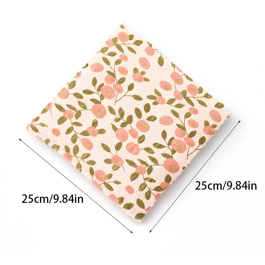 10pcs Floral Printed Coral Fleece Cleaning Cloths, Soft Absorbent Dish Towels, Wiping Rags for Kitchen Counter, Tableware, XJM