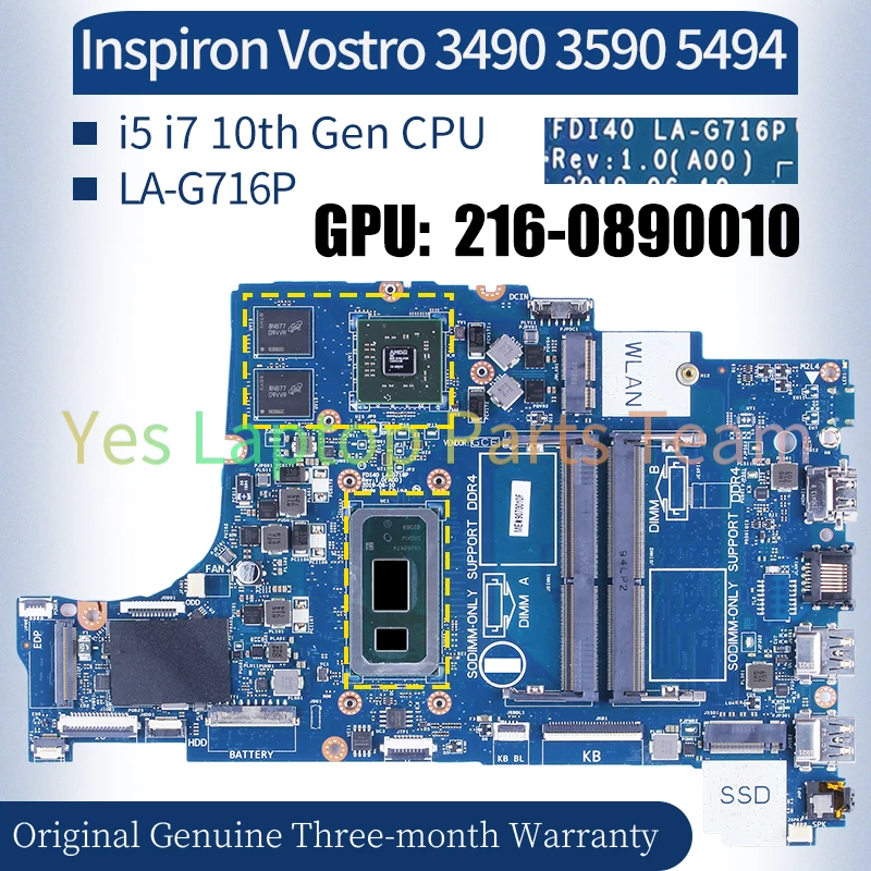 

FDI40 LA-G716P For Dell Inspiron Vostro 3490 3590 5494 Laptop Mainboard i5-10210U i7-10510U 216-0890010 Notebook Motherboard