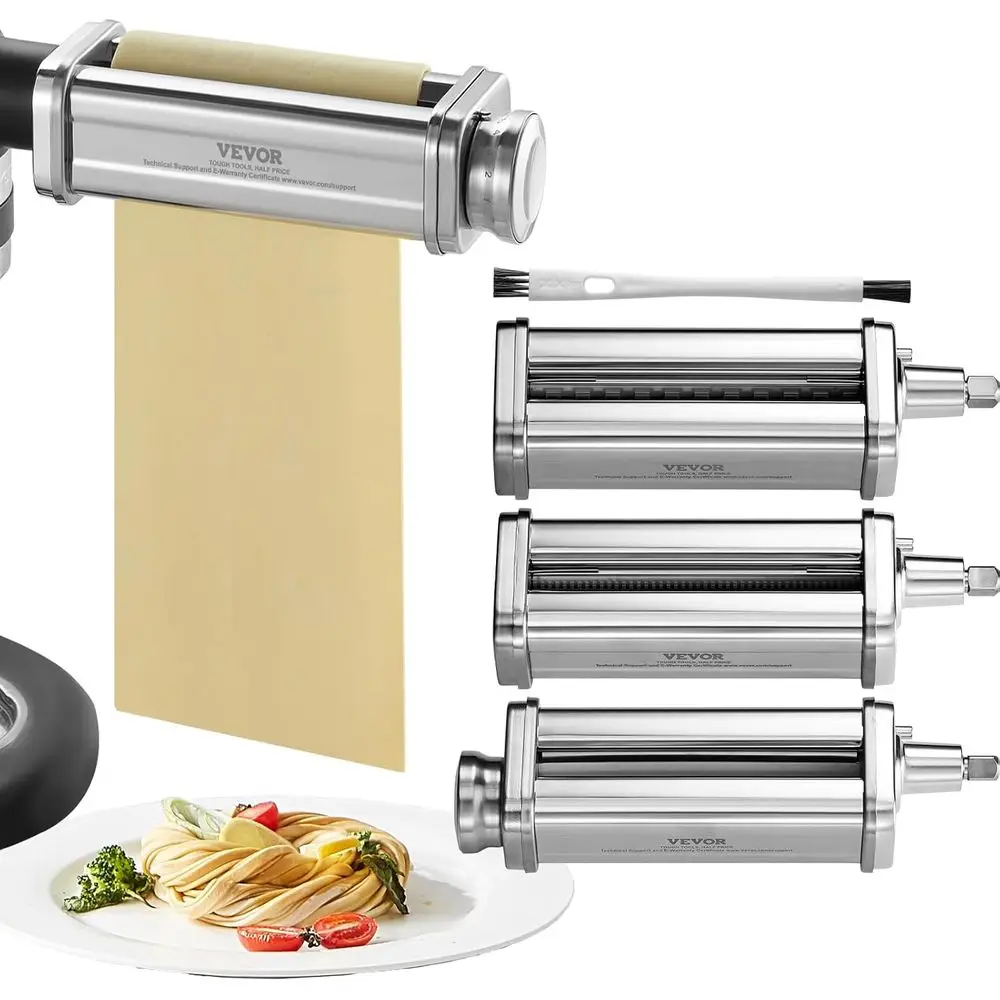 

Stainless Steel Pasta Roller & Cutter Set: Includes Pasta Sheet Roller, Spaghetti & Fettuccine Cutters, 8-Setting Thickness Knob