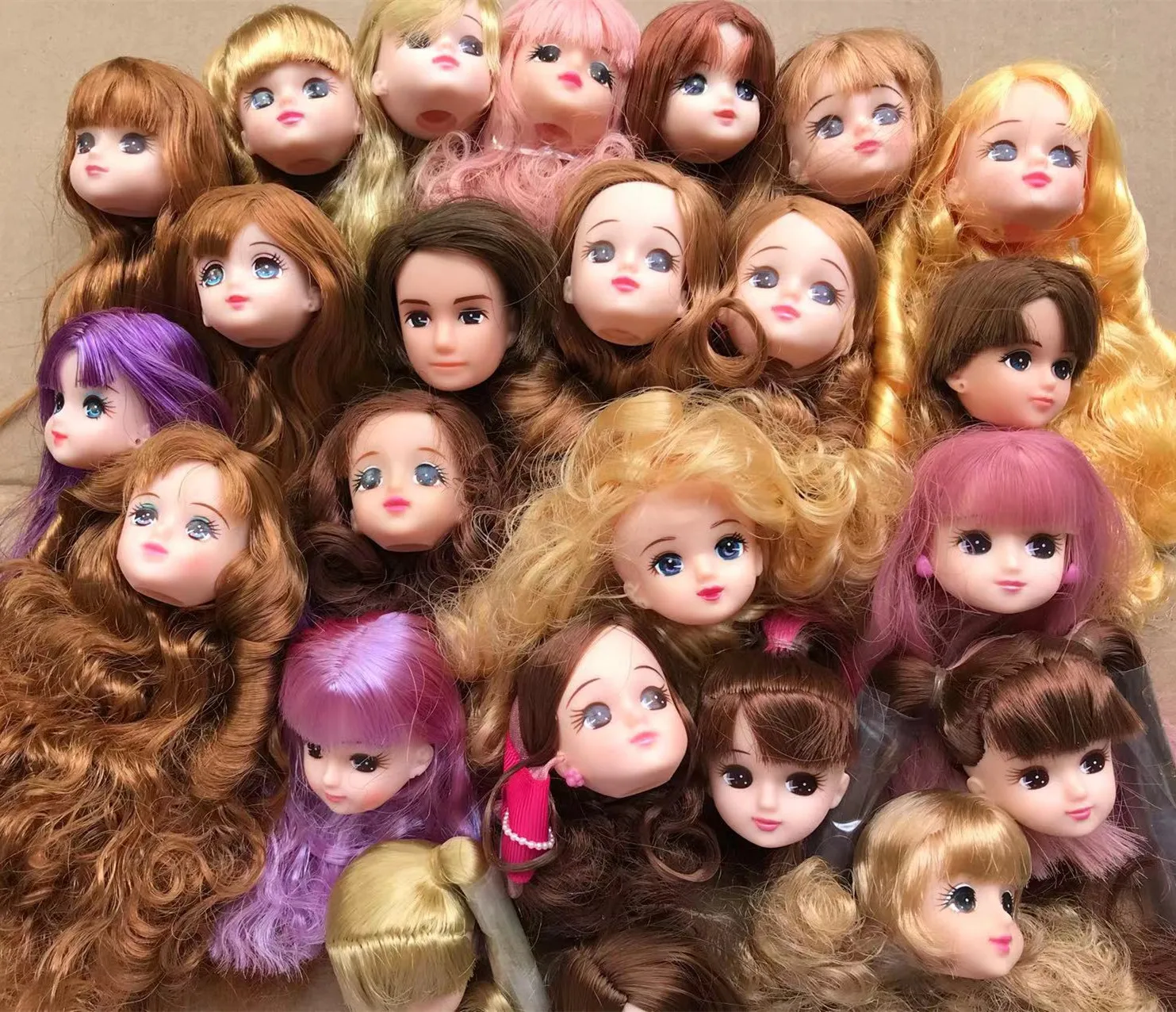 Long Hair Licca Doll Heads Short Long Curve Hair Soft Gold Yellow Hair Doll Heads Boy Girl Doll Parts DIY Accessories Doll Heads