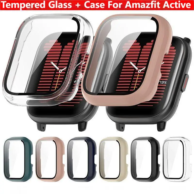 Tempered Glass + Case For Amazfit Active (A2211) Smart Watch Strap Bumper Shell Full Cover Screen Protector Accessories