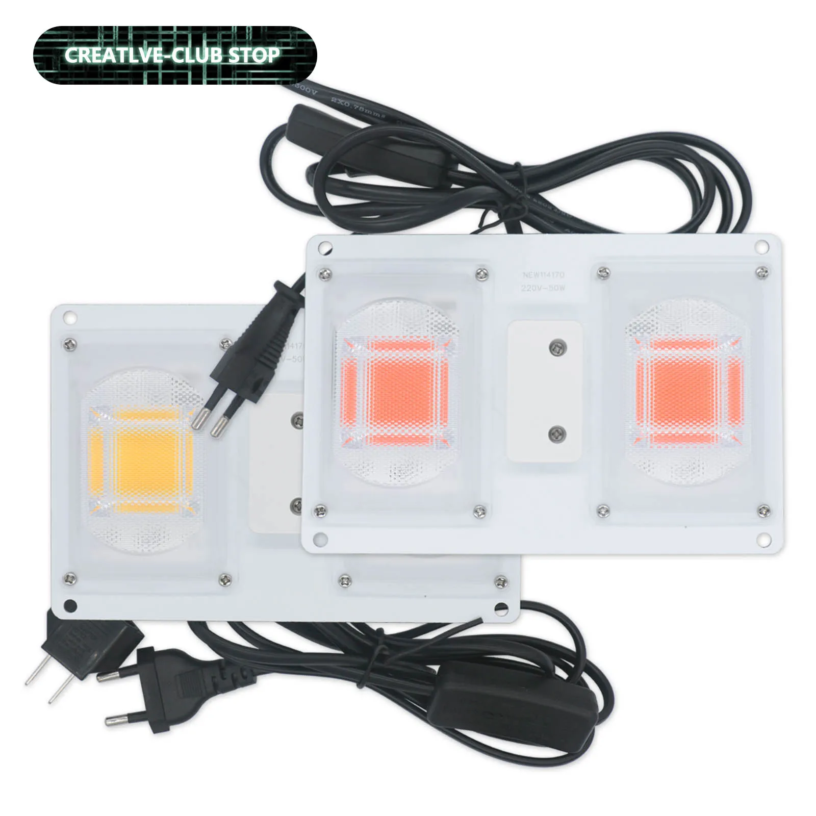 LED COB 3500K Full Spectrum Grow Lights AC 220V 50W Lens Board Switch Control for Greenhouse Horticultural Plants Growth Lamp