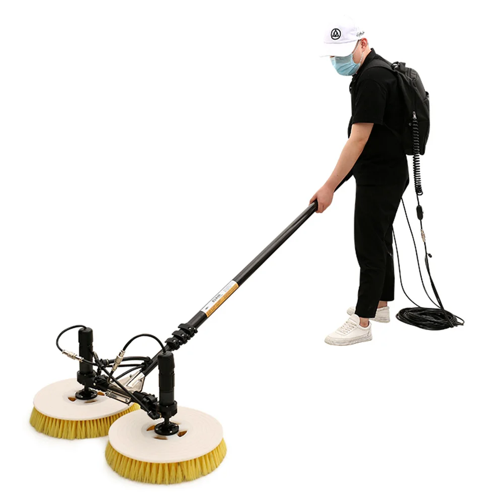 فرشاة تنظيف الألواح الكهروضوئية 5.5 متر 7.5 متر، فرشاة تنظيف اللوحة الكهروضوئية ذات الرأس المزدوج تلسكوبي، منظف الألواح الشمسية لـ Sol