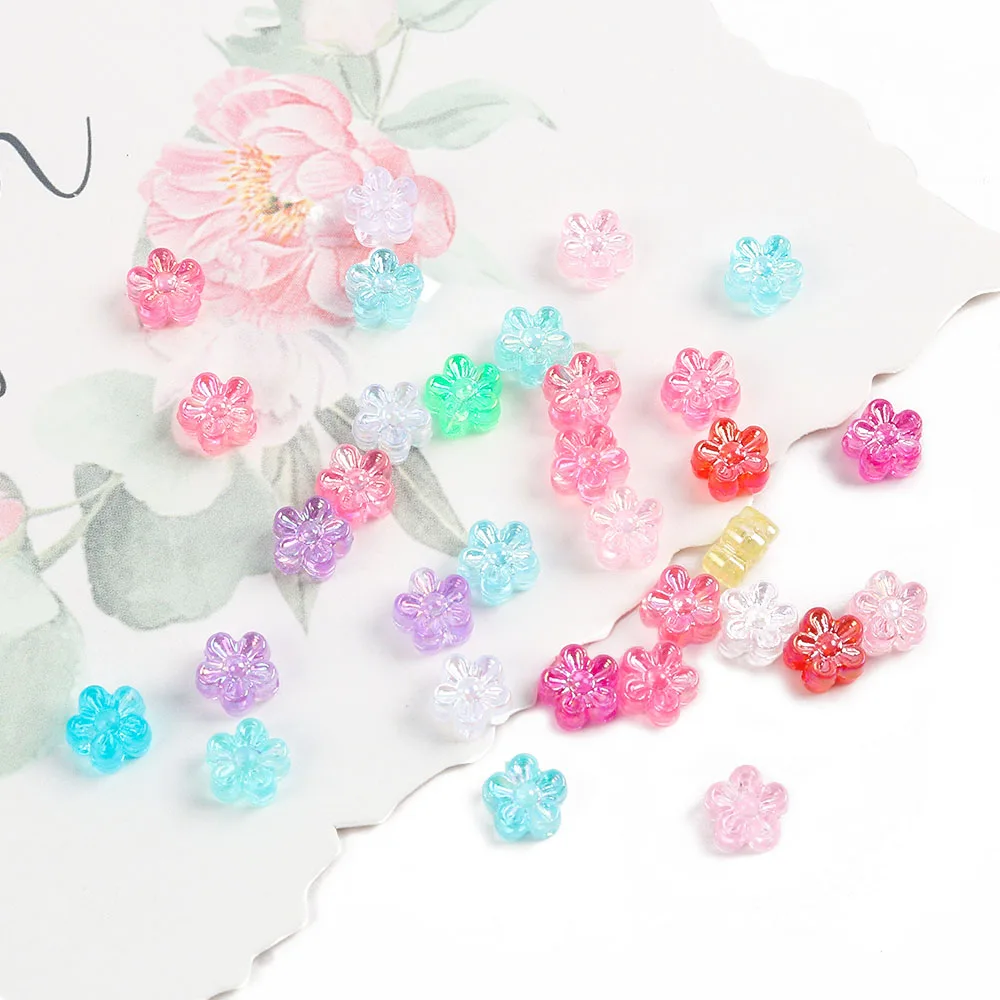 200pcs Acrylic Multicoloured Flower Loose Beads Key Chain Necklace Bracelet Diy Beads Supplies For Jewelry Diy Accessories