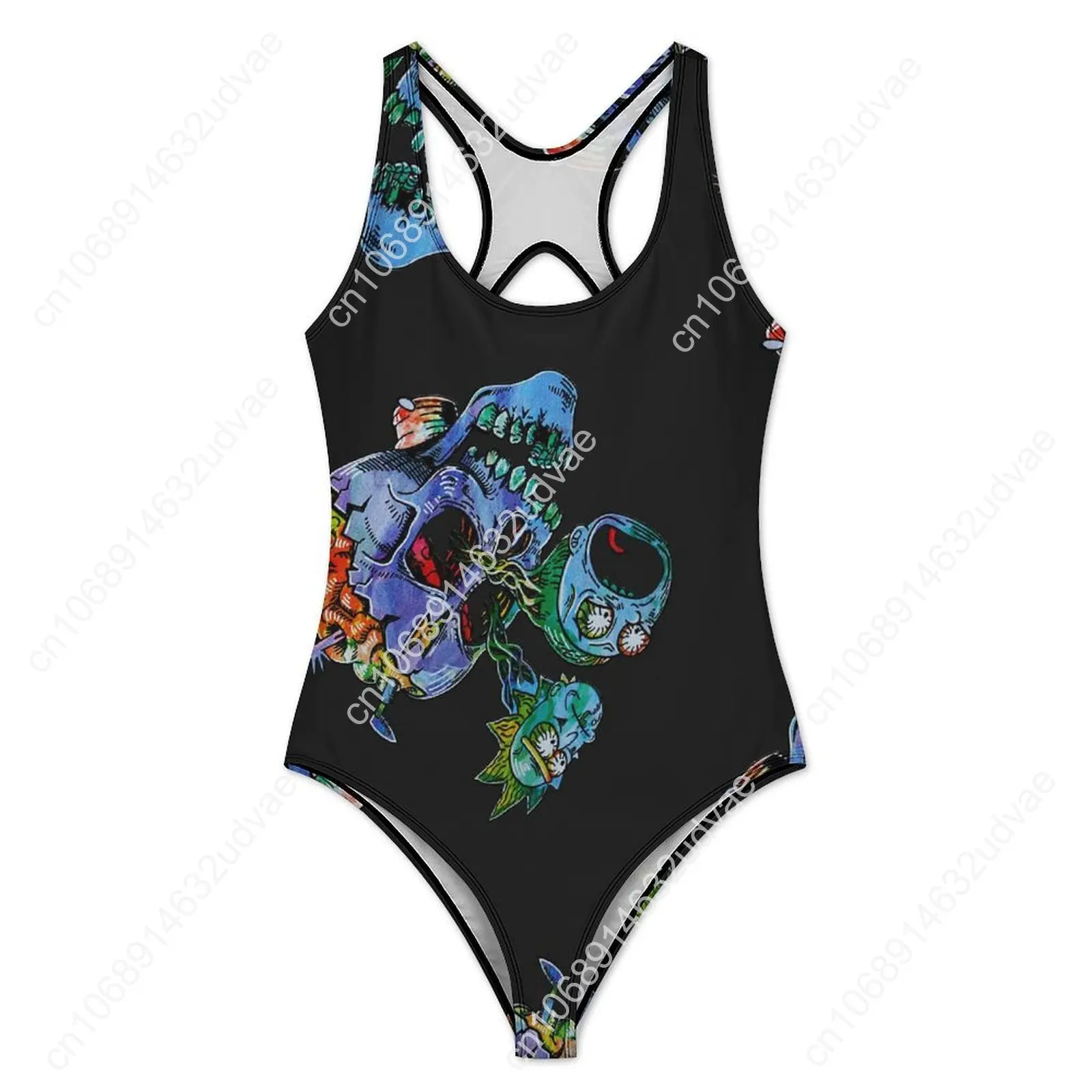 กะโหลกศีรษะที่มีสีสันพิมพ์ชุดว่ายน้ําบทคัดย่อ Skulls Art One- Piece ชุดว่ายน้ํา Push Up ความแปลกใหม่ชุดว่ายน้ําเซ็กซี่ Holiday Swim Beach Wear