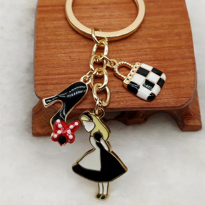 Ladies new high heels bag key chain handmade oil drop dress pendant bag key chain girl key chain fashion jewelry