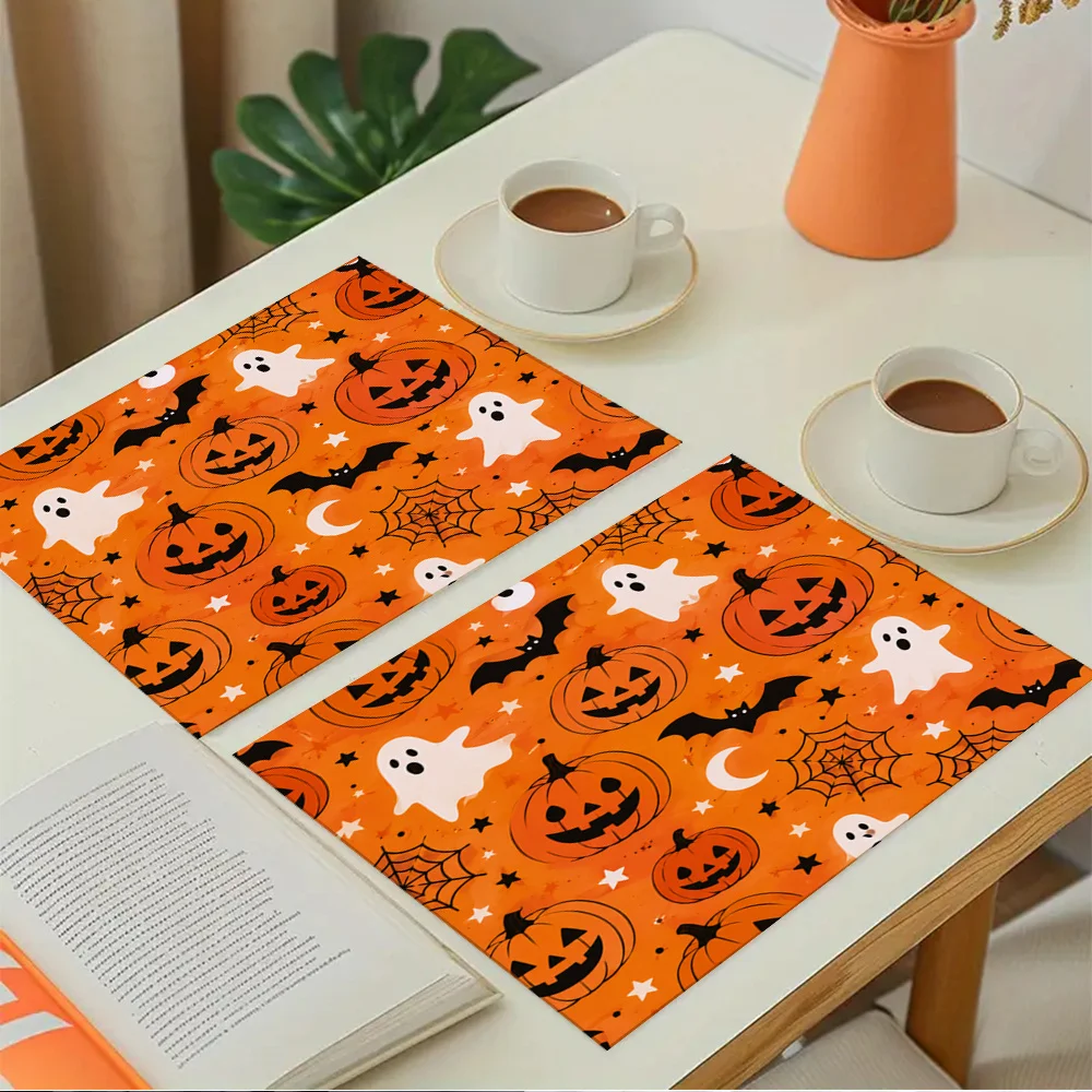 1 pc Halloween Pumpkin Ghost Bat Square Placemats, Fashionable Table Mats for Kitchen Dining Table Coffee Table Home Decor