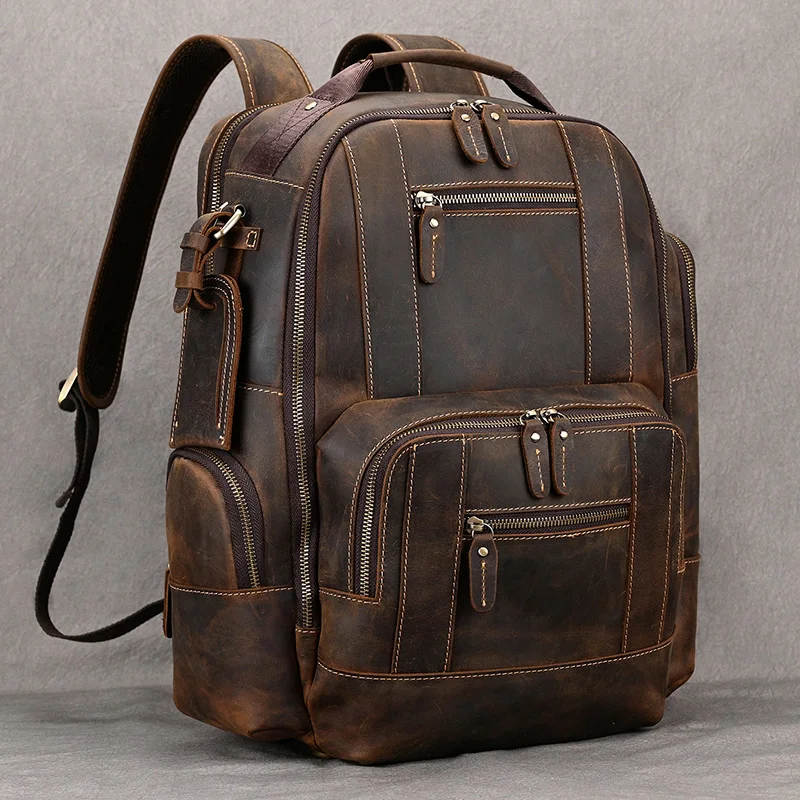 Vintage fashion genuine leather men travel bag luxury backpack computer bagpack designer shoulder bag for male multifunction bag