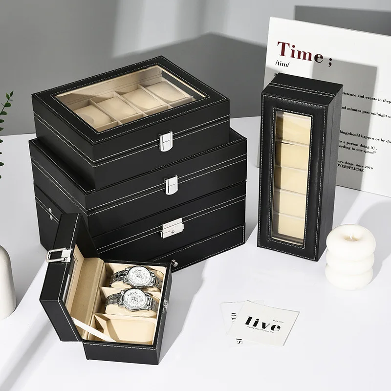 

VANSIHO большой емкости черный классический пыленепроницаемый реквизит для дисплея часов наручные часы дисплей из искусственной кожи подарочная коробка для часов